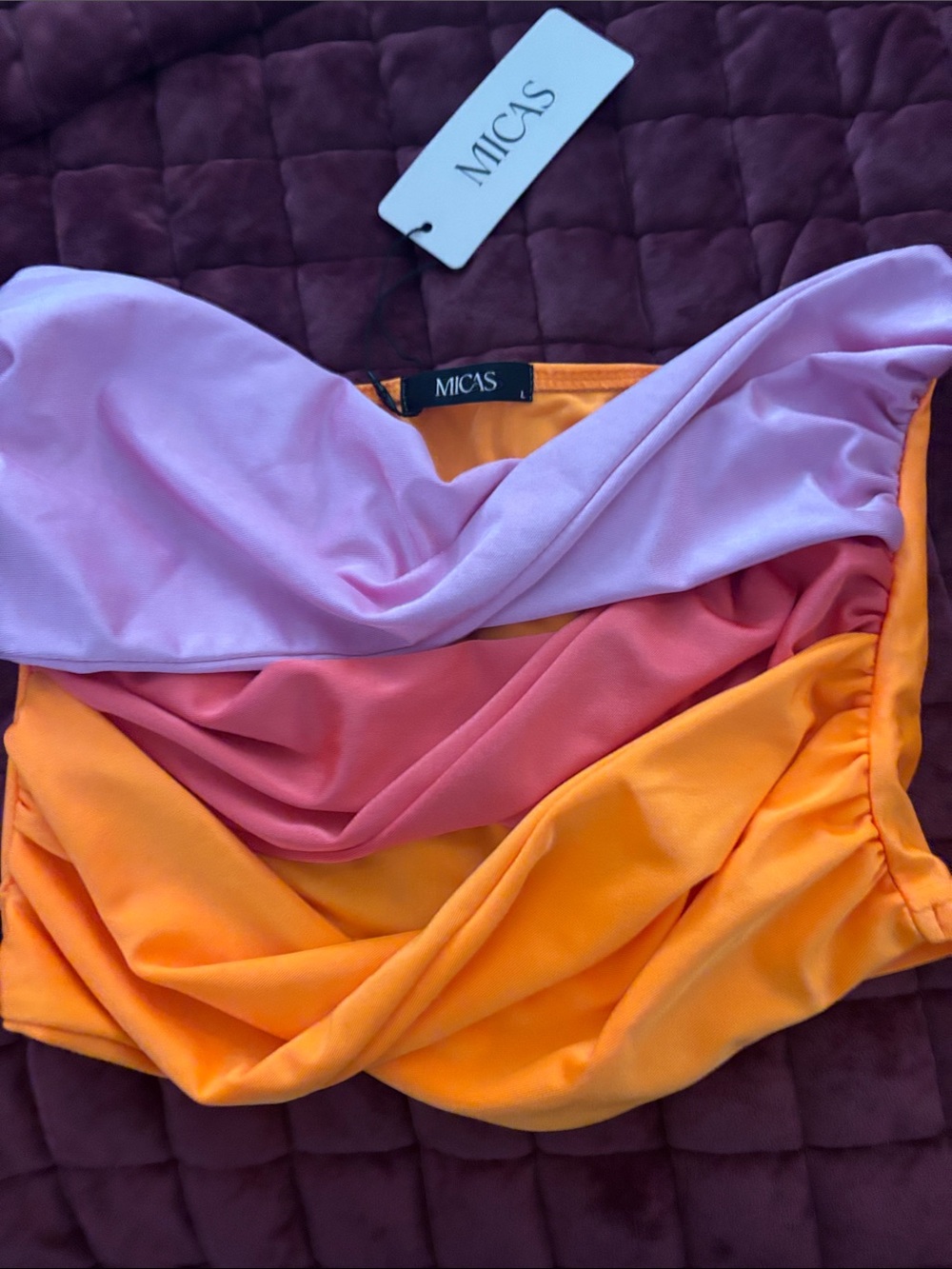 MICAS Colorblock Bandeau Top in Lavender, Pink & Orange
